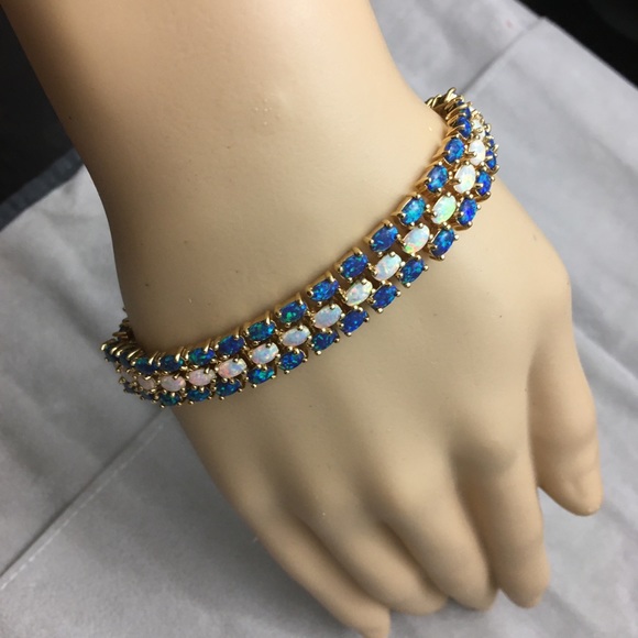 925 Silver GoldPlated White/Blue Opal Bracelet - Reduced